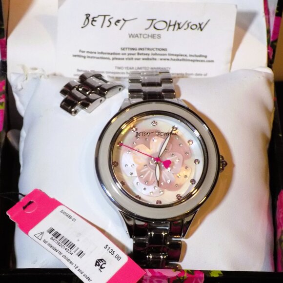 Betsey Johnson Watch MOP Flower Pop with Crystals BJ00469-01 Case, Links $135 main image 4